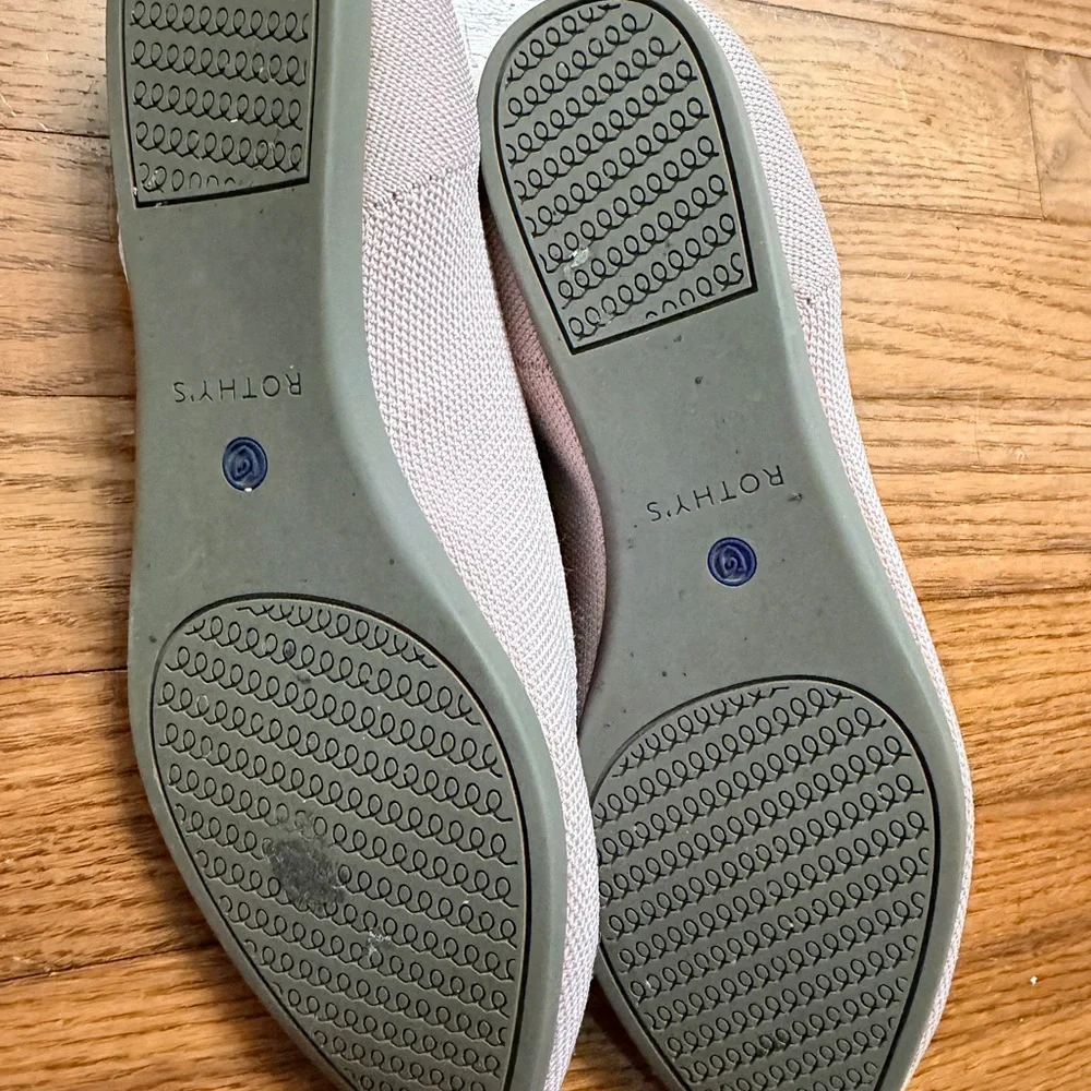 Rothy's Blush Pointed Knit Flats with Blue Trim - Picture 3 of 5